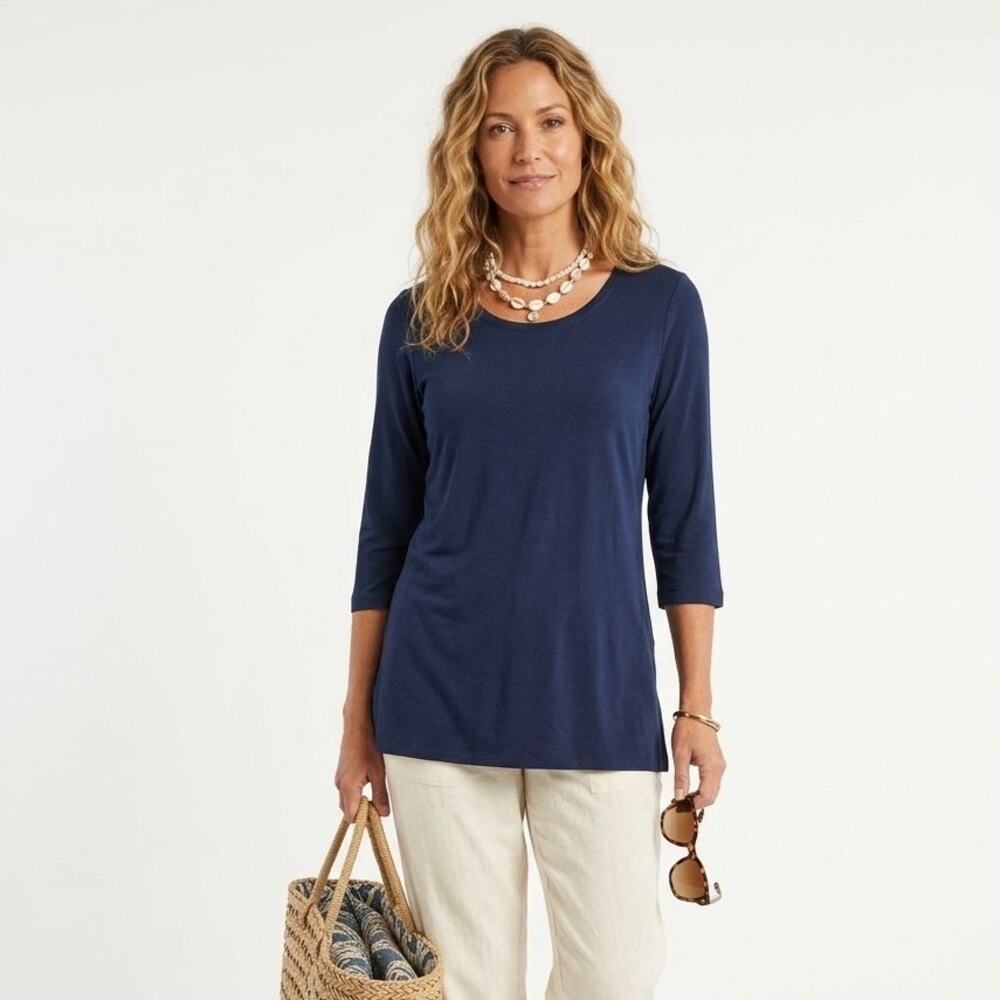 NWT PUREJILL J. JILL Women's L Ballet Sleeve Tunic Top India Ink Capule Cotton